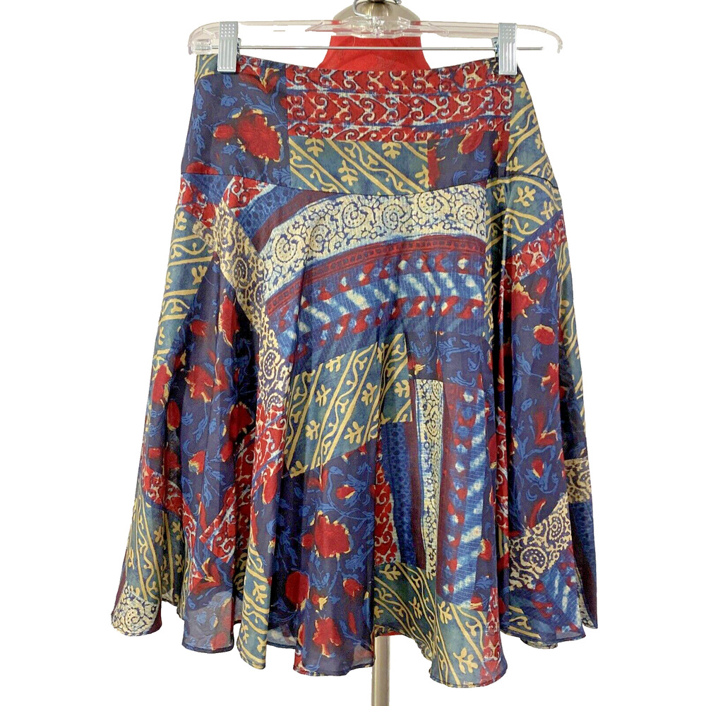 Lauren Ralph Lauren Silk Flare Skirt Abstract Multicolor Print Size 6P Boho Lux